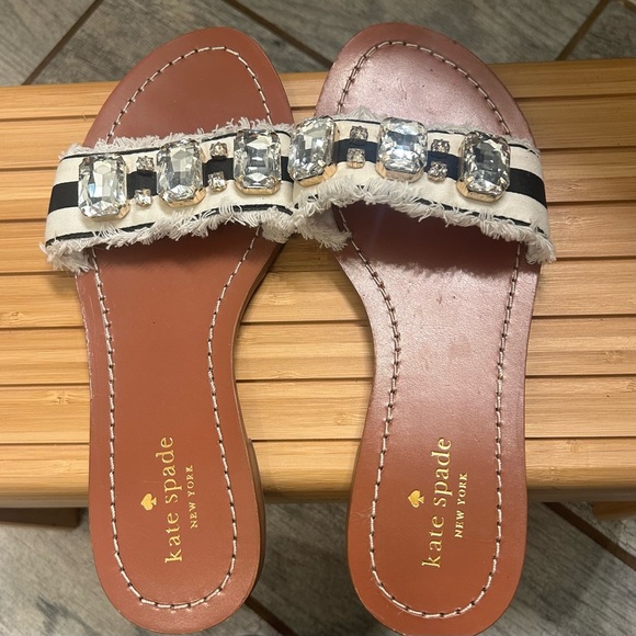 kate spade Shoes - Kate Spade Striped Sandals with Crystal Accents